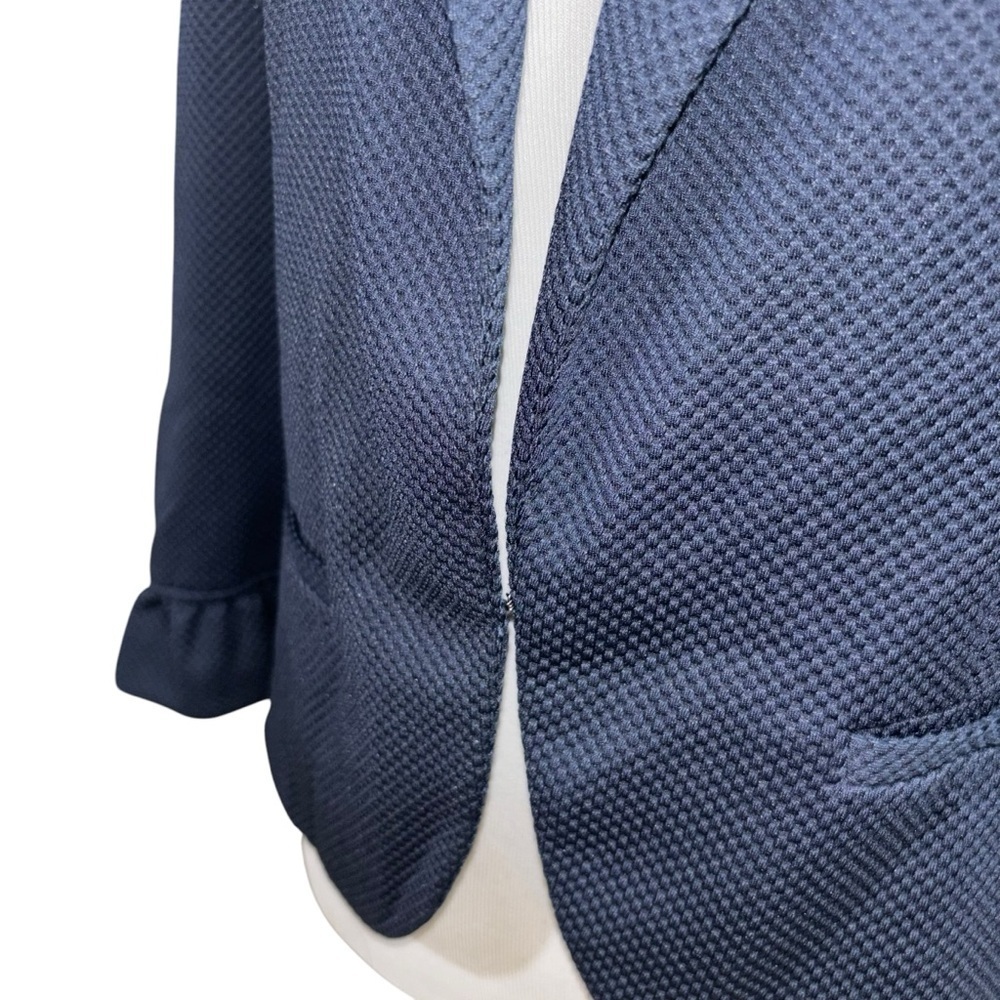 Amanda + Chelsea Women's Cropped Blazer in Size 4 Blue Waffle Fabric Ruffles - Picture 4 of 8
